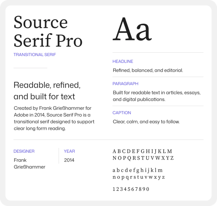 Every letter in Source Serif Pro font.
